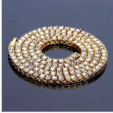 Hip Hop Gold Chain 1 Row 5mm Round Cut Tennis Necklace Chain 20inch--30inch Mens Punk Iced Out Rhinestone Chain Necklace Jewelry