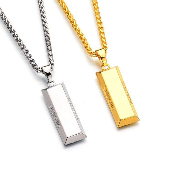 New Fashion Trendy Europe and America Mem Necklace Chain Luxury 18K Yellow Gold Plated Gold Brick Pendant Necklace for Men KKA1830