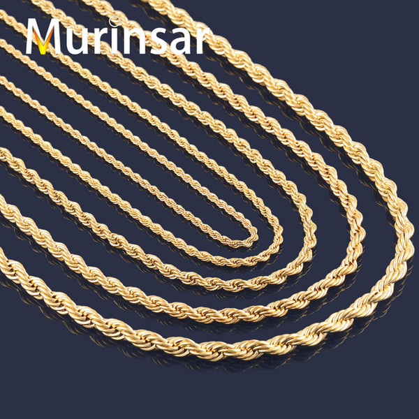 Wholesale-18K Gold Filled Stainless Steel Necklace Rope Chain for Men and Women Stainless Steel Gold Chain Necklace High Quality