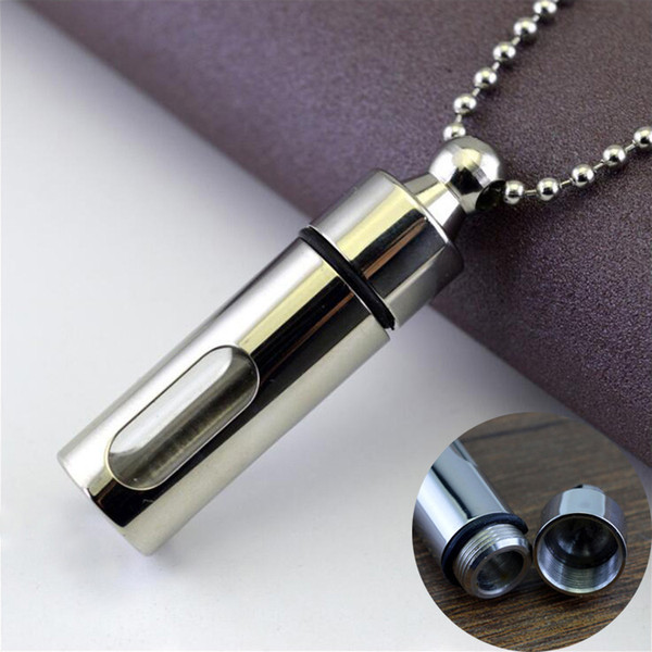 Mens Necklace Stainless Steel Glass Cylinder Aromatherapy Essential Oil Perfume Pendant Necklace Jewelry for Men Hip hop