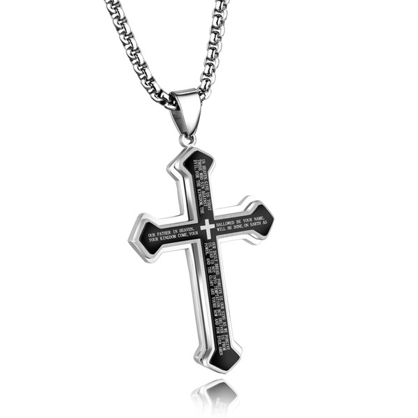 Fashion New Bible Cross Titanium Stainless Steel Men's Necklace Pendant Black Color Anniversary Valentine's Birthday Christmas Gift GX1360