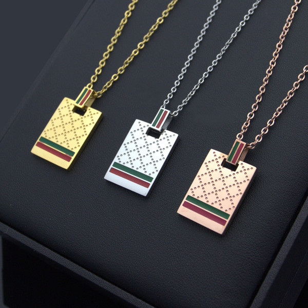 Titanium steel jewelry wholesale G letter square brand red green drip grid Necklace 18 KK gold foreign trade Necklace for men jewelry gift