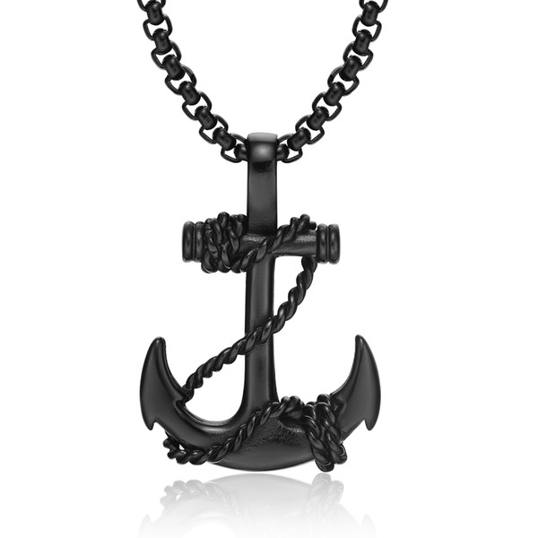 Anchor Cross Titanium Steel Men's Necklace Personalized Gifts three colors