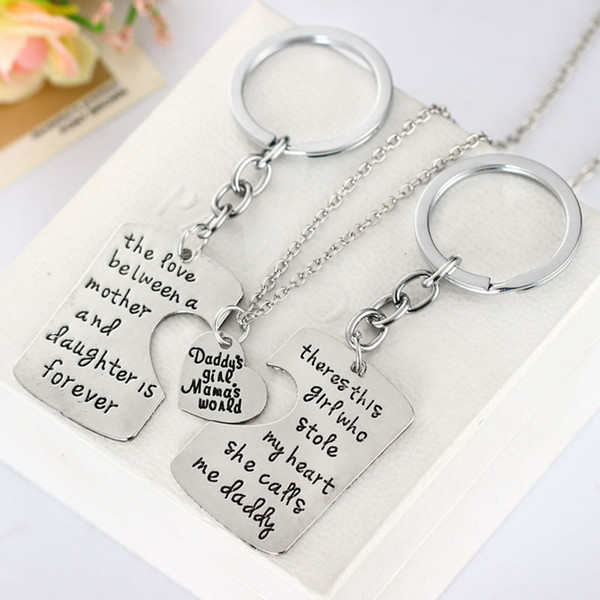 Wholesale-3pcs Dad Daughter Mother Pendant Necklace Keychain Family Mother's Day & Father's Day Keyring Gift Jewelry Father Mom Necklaces