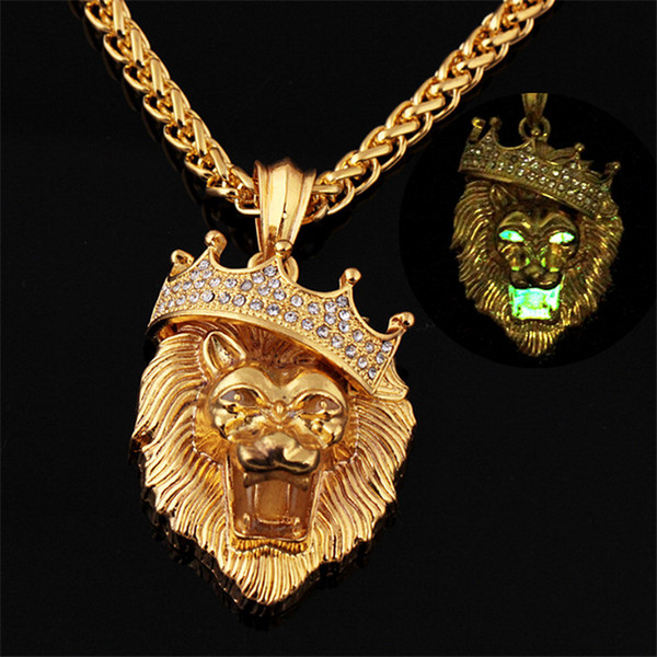 Glow In The Dark Crown Lion Tiger Pendant Necklaces Gold Color Rock Animal Necklaces For Women Men Jewelry