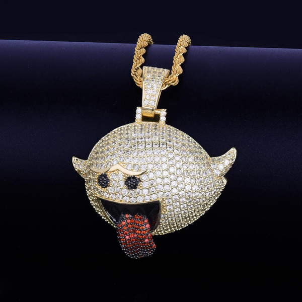 Funny Face Emoji CZ Iced Out Pendant Choker Chains Hip Hop Jewelry Designer Jewelry Mens Necklace Gold Chains for Men