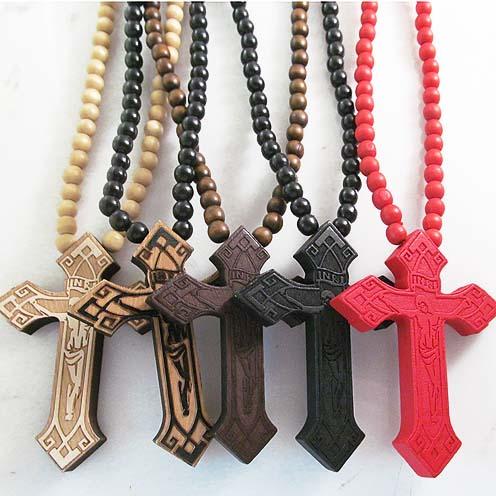 Promotion ! Hot Sale Classic Cross Jesus Christians Good Wood Hip Hop Necklace Wholesale Rosary Jewery