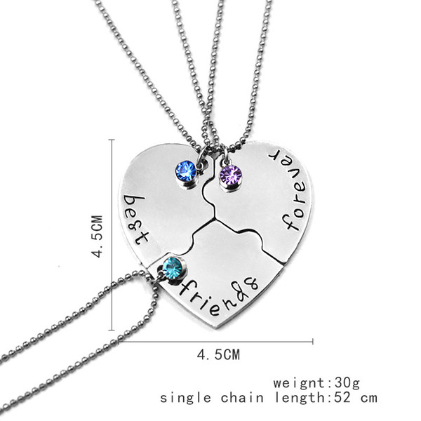 3pcs/lot fashion necklacing jewelry 2019 Best friends forever necklace colored diamond puzzle love couple necklace factory direct price