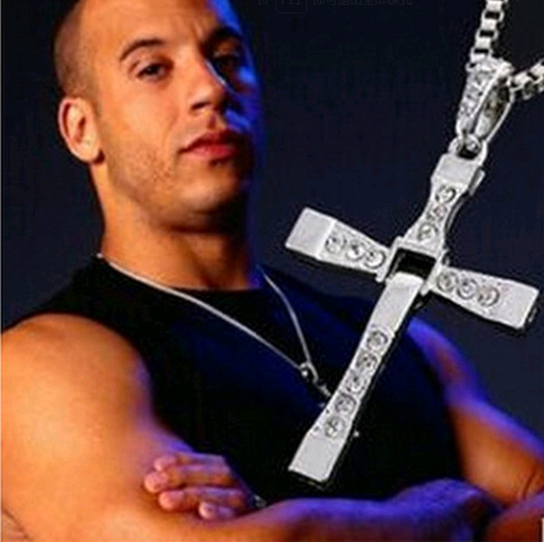 12pcs Wholesale-Fast and Furious Cross Necklaces&Pendants Movie Jewelry Classic Rhinestone Pendant Sliver Cross Necklaces Pendants For Men