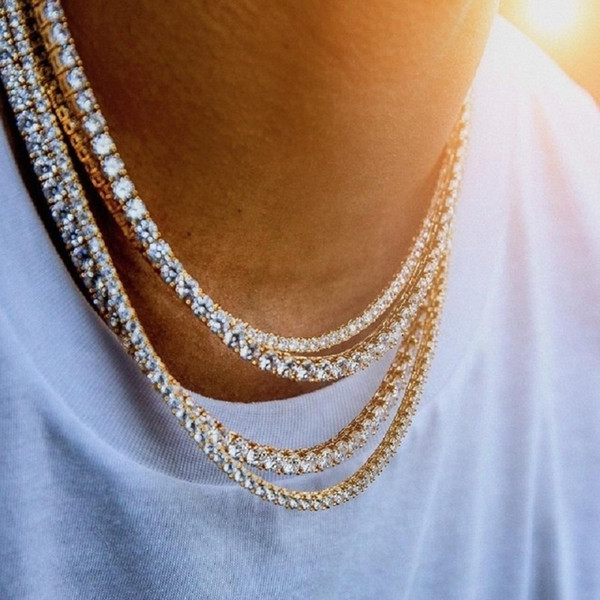 Hip Hop Bling Chains Jewelry Mens Diamond Iced Out Tennis Chain Necklace Fashion 3mm 4mm Silver Gold Chain Necklaces