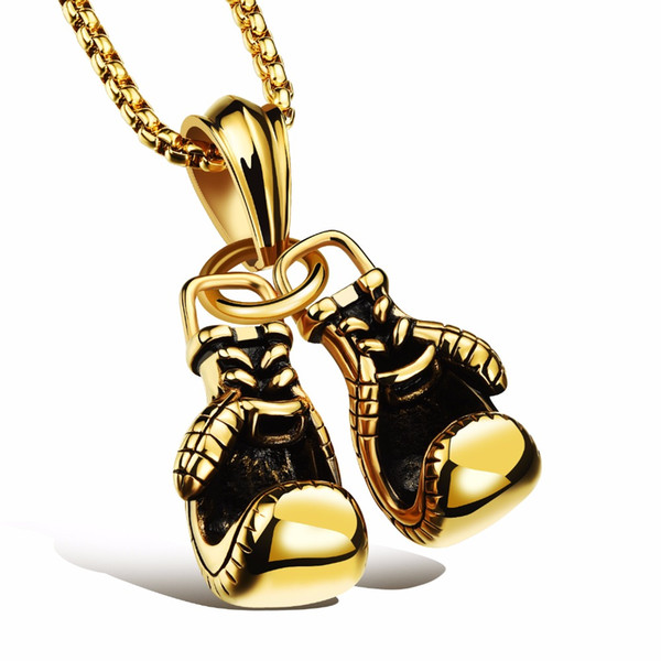 Fashion Jewelry Gold/Black/Silver Color Double Boxing Glove Pendant Men Necklace Boxing Stainless Steel Pendants Necklaces for Men