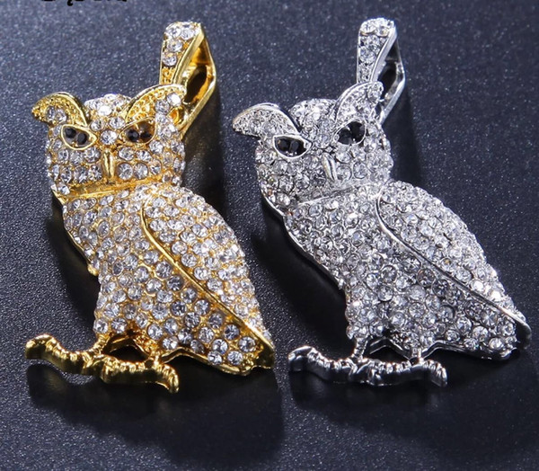 Mens necklace hip hop jewelry with Zircon iced out chains Vintage High grade owl Pendant necklace stainless steel jewelry wholesale