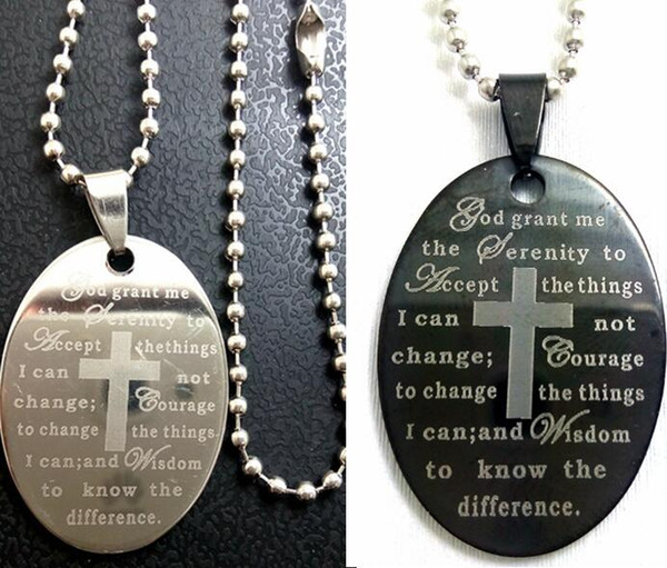 Bulk lots 50pcs Black Silver Serenity Prayer Stainless Steel pendant Necklace W/Chains Men's Gift Wholesale Religious Fashion Jewelry Lots