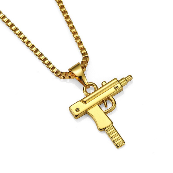 Men Charm Necklace Hip Hop Jewelry Pistol Pendant 18k Gold Plated 60cm Long Chains Design Punk Fashion Filling Pieces Men Gift