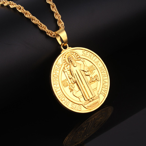 Mens Mini Micro Round Jesus Piece Charm Chain 18K Gold Plated Jesus Christ Hip Hop Pendant Necklace Men Jewelry