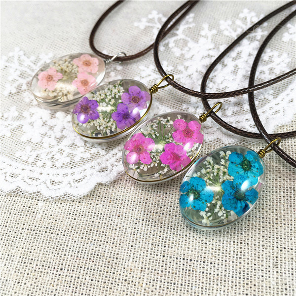 Natural Dry Flower Statement Necklaces & Pendants Handmade High quality Leather Chain Long Necklace Female Boho Necklace