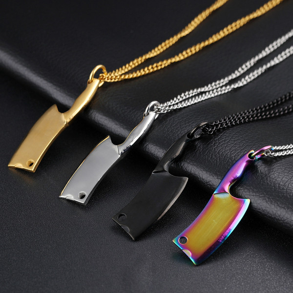 4 Colors Stainless Steel Kitchen Knife Pendant Necklace - Mens Necklaces Hip Hop Jewelry - Fashion Designer Necklace Punk Rock Gift