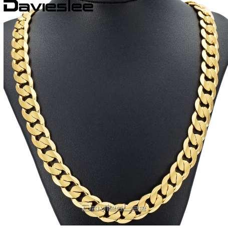 Davieslee Hip Hop Mens Necklace Curb Cuban Chain Gold Filled Jewelry Party Daily Wear 12mm DLGN270