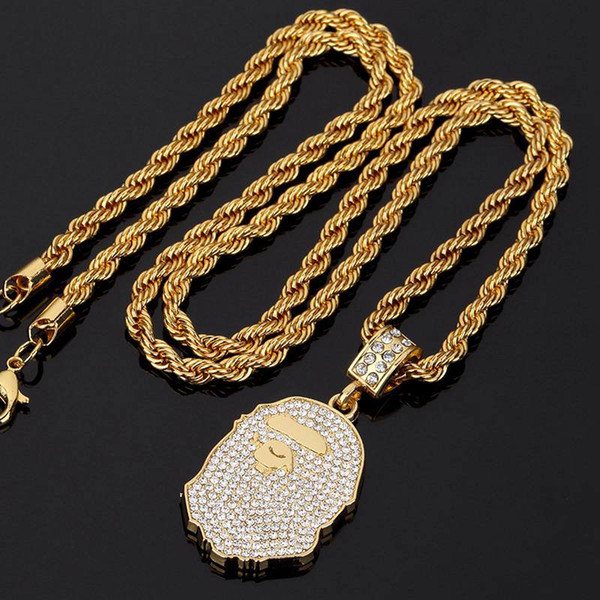 APE HEAD NECKLACE Mens Gold Necklace With Diamond Fashion Street Chains Hip Hop Necklace Rock Accessories 2018 Newest