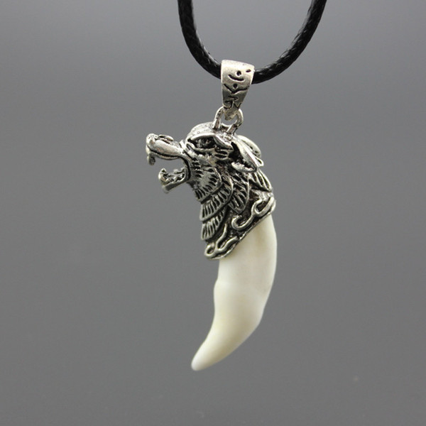 Boy Men's Tibet Fangs Real Natural Tooth Cool Wolf Tooth Design Charm Pendant Necklace Amulet Gift MN281