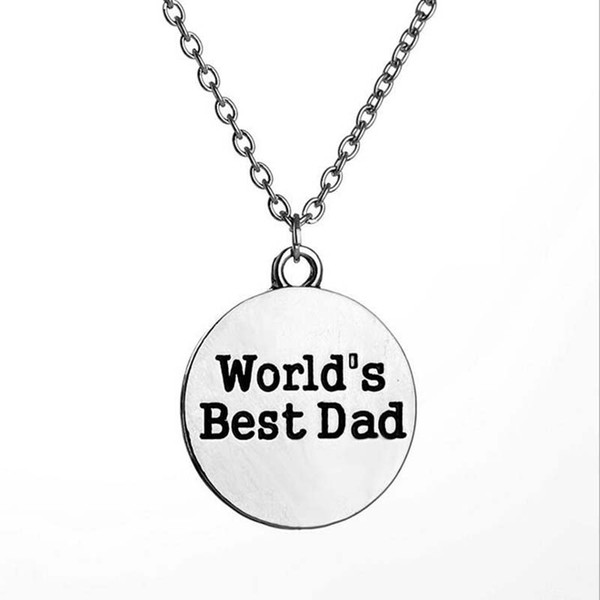 Wholesale-Fashion Best Dad In The World Love Daddy Father Pendant Necklace Family Men Jewelry Gift Silver Plated Necklaces