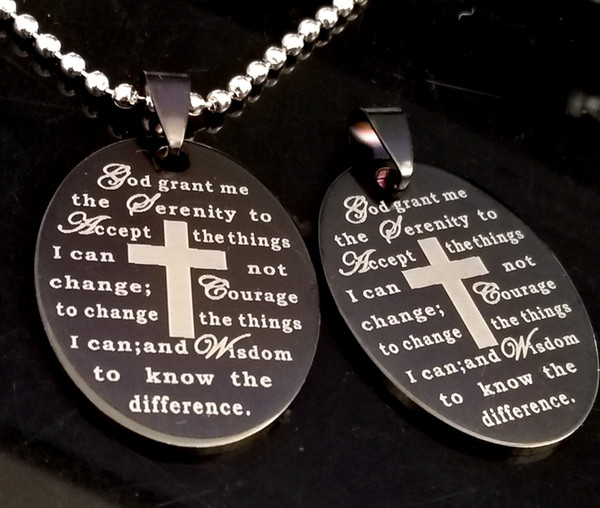 20pcs English Serenity Prayer Bible Cross Stainless Steel pendant Necklaces W/Chains Wholesale Men's Fashion Jesus Religious Jewelry Lots