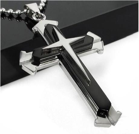 New Design Men Cool Stainless Steel Cross Pendant Necklace Long Chain Fashion 3 Layer Stainless Steel CrossJewelry Accessories