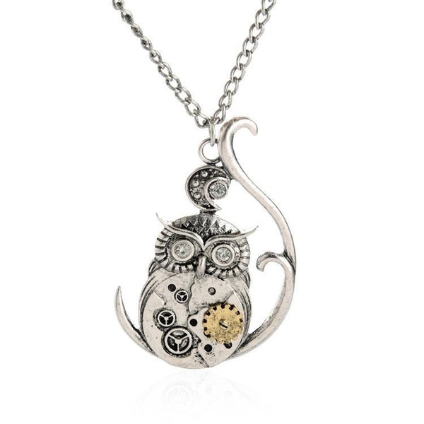 Vintage Steampunk Necklace Antique Owl Clock Pendant Mechanical Gear Chain Necklace Punk Jewelry For Men Women b055