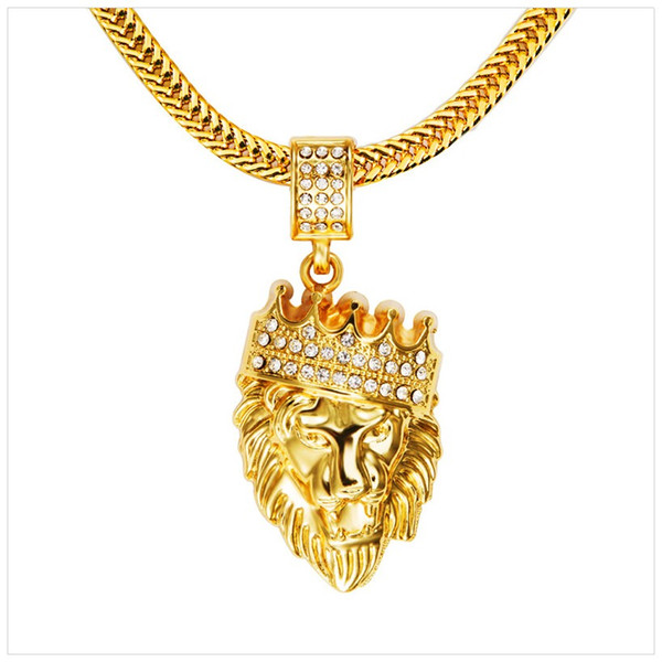 Mens' Hip Hop Jewelry Iced Out Bling Bling Gold Plated Lion Head Pendant Men Necklace Gold Filled For Gift Present Free shipping