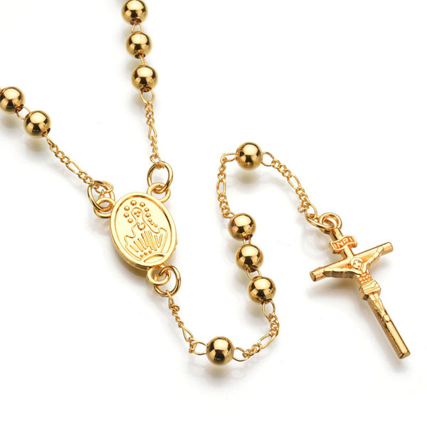 2018 New Jesus Cross Rosary Pendant Necklace Jesus Belvedere Hip Hop Necklaces 18K Gold Plated Jewelry