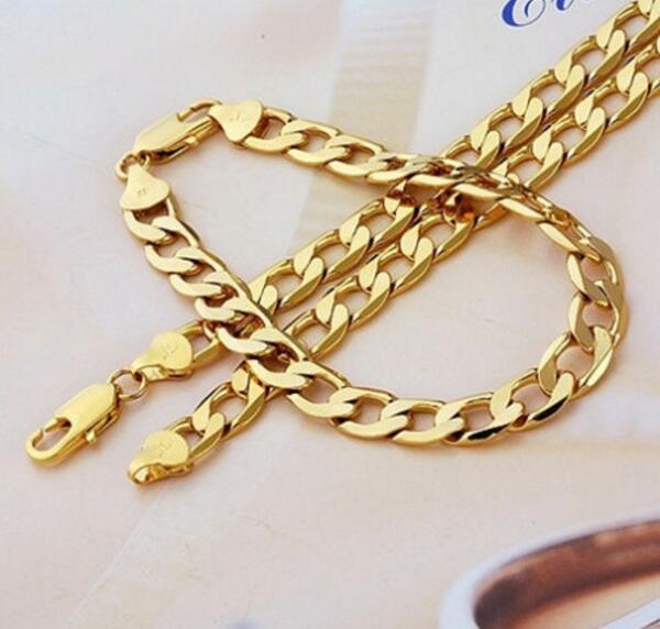 2016 New 24K YELLOW GOLD FILLED MEN'S NECKLACE BRACELET 24