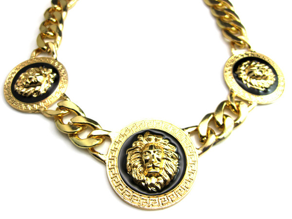 3 Lion Head Statement Necklace with Twisted Link chain Chunky Necklace New Celebrity Style Vintage Jewelry for Men's free shipping