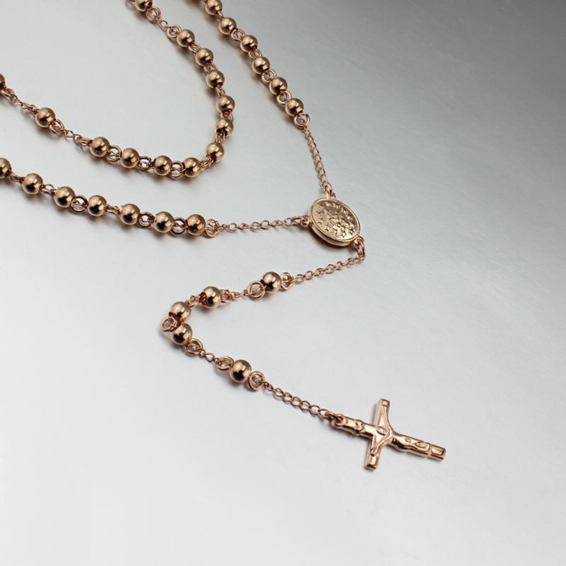 Hot sales rose gold plated rosary beads jesus cross Necklace & Pendants metal jewelry for men