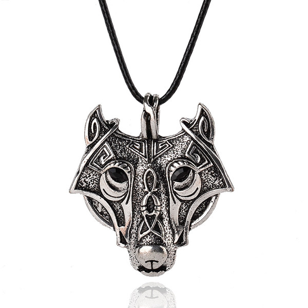 Punk Antique Silver Color Wolf Pendant Necklace Game Of Thrones Stark Badge Leather Necklace For Men Boys Cool Viking Jewelry