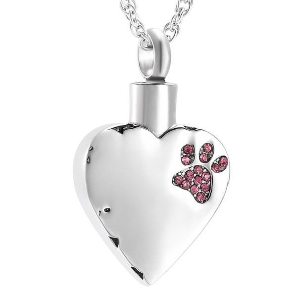 Cremation Jewelry memorial pet urns necklace stainless Crystal paw Memorial Locket Pendant Pet Memorial Free Engrave