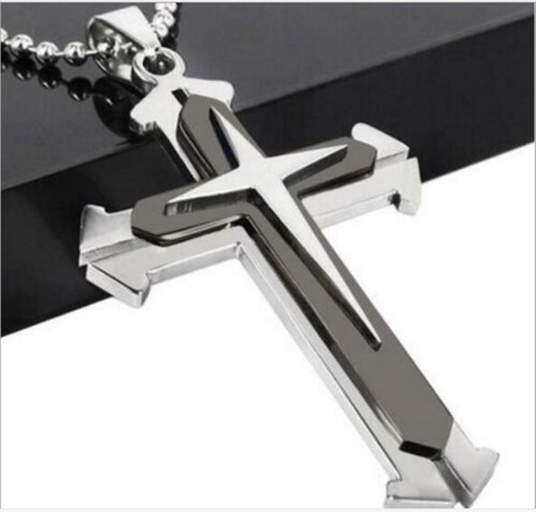 10pcs 3colors 3layers Latin Christian Cross Pendants Necklaces Religious Jewelry Stainless Steel Fashion Cross Jewelry Gift Accessories