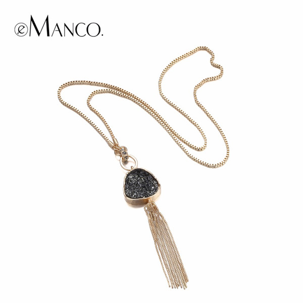 Wholesale-eManco Fashion Hot Now Tassel Statement Chain Necklace & Pendant Women Black Imitation Stone Resin Gold Plated Brand Jewelry