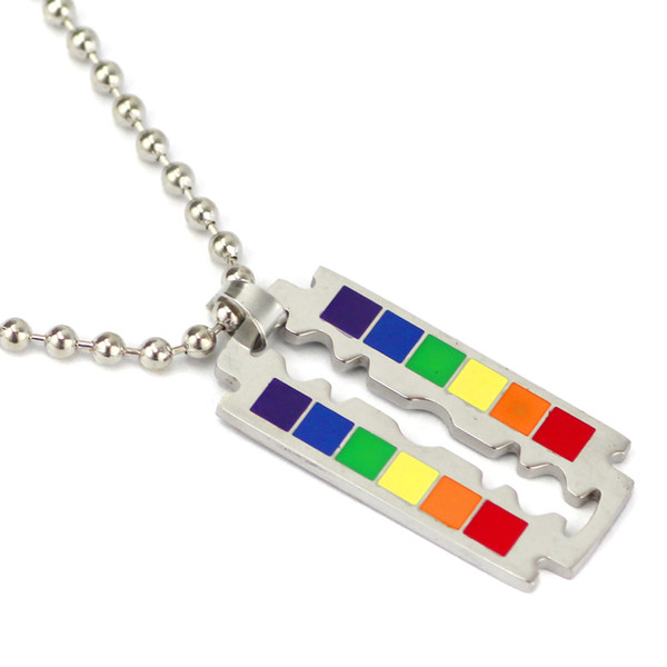 Titanium Stainless Steel LGBT Razor Blade Rainbow Pendant Necklace for Gay and Lesbian Pride jewelry