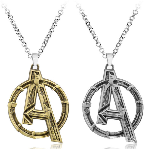 Avengers Logo Pendant Necklace Western Film Star Cool With Jewelry Marvel Super Hero Captain America A Word Logo Vintage Alloy Necklace