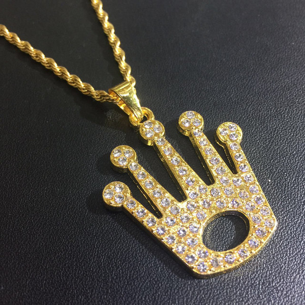 New fashion Gold hip hop Crown necklace with diamonds tag Pendants necklace Hip Hop Jewelry for Men hat sale