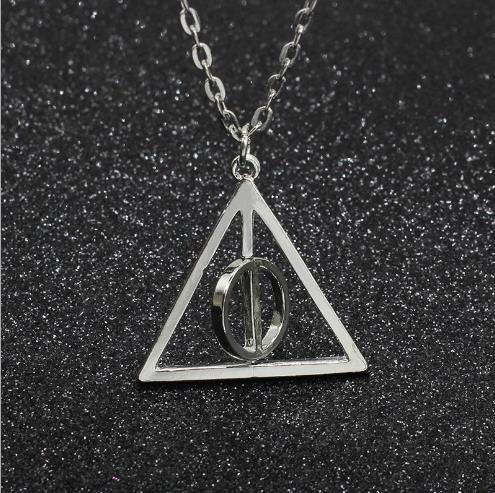 The deathly Hallows harry Pendant Necklace Chain Retro gift Triangle Rotatable Resurrection Stone Unisex Luna Potter alloy Necklace