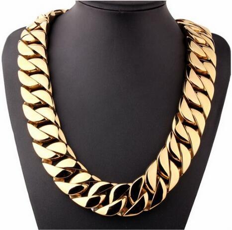 31mm Super Heavy Thick 316L Stainless Steel Mens Gold Chain Tone Flat Round Curb cuban Necklace Wholesale Jewelry