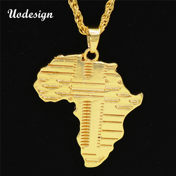 Uodesign Brand Hiphop Africa Necklace Gold Color Pendant & Chain African Map Gift for Men/Women Ethiopian Jewelry Trendy