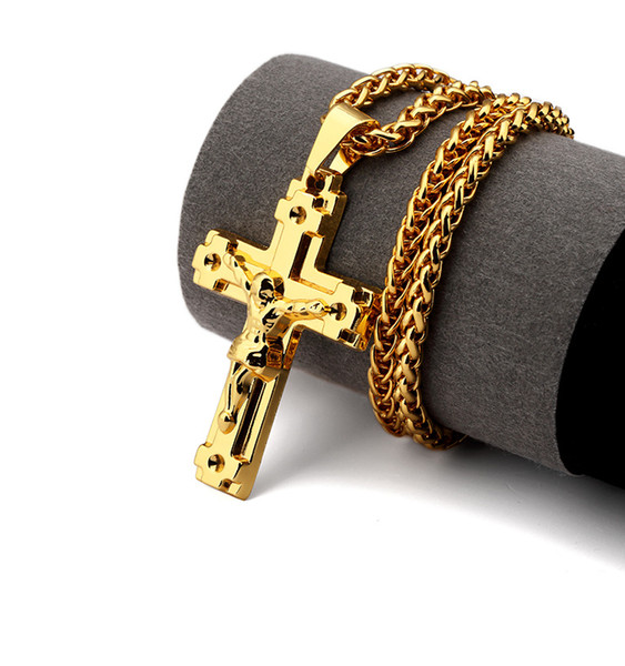 Hip hop mens 18K Gold Plated Jesus Cross Medal Pendant Necklace Hip hop Rap Golden Crucifixio Pendant & 24