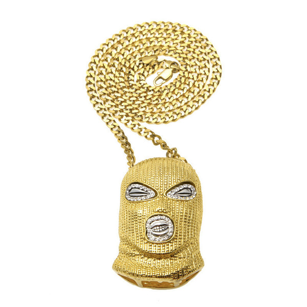 Hip Hop Pendant Necklace Mens Punk Style 18k Alloy Gold Silver Plated Mask Head Charm Pendant High Quality Cuban Chain