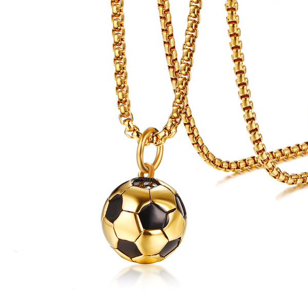 2018 Latest Trendy Football Pendant Necklace Ball Drop Necklace Jewelry Men Gold Filled Length 60.5cm