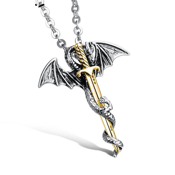 Trendy Hip Hop Stainless steel necklace with retro personality and simple pendant HipHop Style Vintage sword Men Necklace