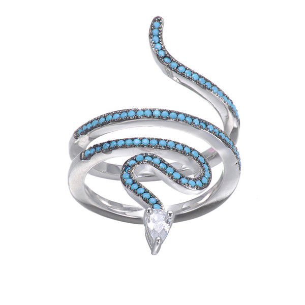 KIVN Fashion Jewelry Snake Delicate Pave CZ Cubic Zirconia Turquoise Rings for Women Wedding Birthday Party Christmas gift