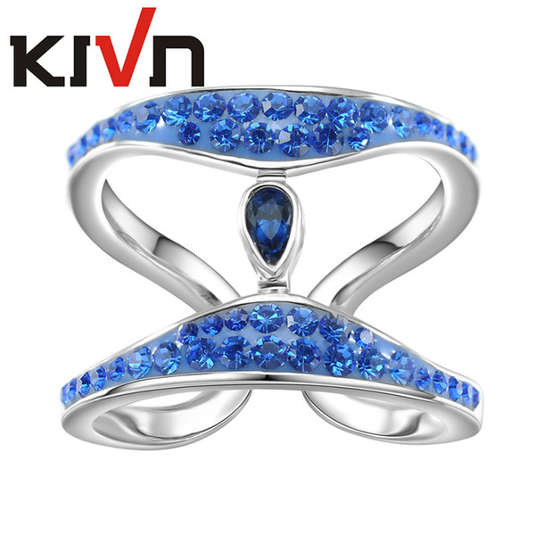 KIVN Womens Fashion Jewelry Blue Crystals Bridal Wedding Engagement Rings Promotion Girls Mothers Day Birthday Christmas Gifts