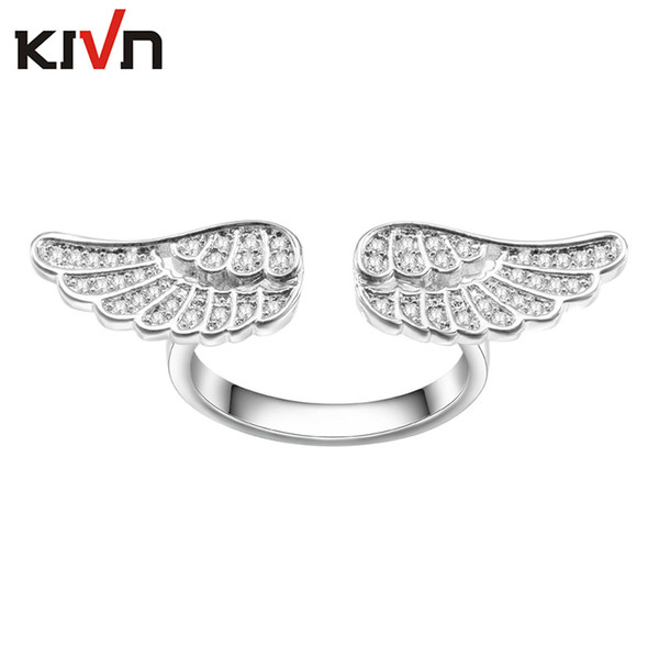 KIVN Womens Fashion Jewelry Pave CZ Cubic Zirconia Angel Wing Feather Bridal Wedding Engagement Rings Birthday Christmas Gifts